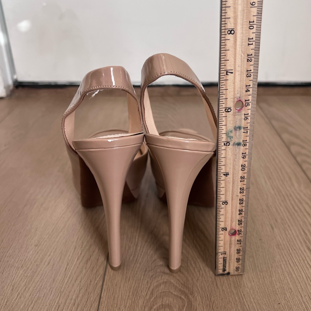Patent Peep-Toe Platform Slingback Heels in Nude - Picture 5 of 6